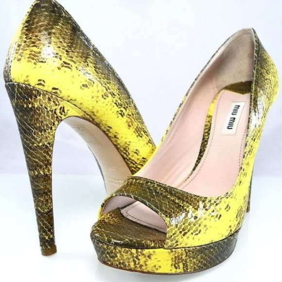 Miu Miu Brown/Yellow Leather Peep Toe Pump (Sz 8) - Picture 3 of 3
